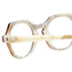 Close Up View of Eyebobs Heda Letus 2744-06 Designer Reading Eye Glasses with Custom Cut Powered Lenses in Tortoise Marble White Horn Unisex Round Full Rim Acetate 47 mm