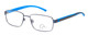Profile View of Ducks Unlimited Skybuster Designer Reading Eye Glasses with Custom Cut Powered Lenses in Blue Mens Rectangle Full Rim Metal 54 mm