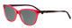 Profile View of Vera Bradley Molly Designer Polarized Sunglasses with Custom Cut Smoke Grey Lenses in Alpine Floral Crystal Red Purple Pink Ladies Cateye Full Rim Acetate 54 mm