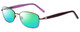 Profile View of Joan Collins JC9796-BUR Designer Polarized Reading Sunglasses with Custom Cut Powered Green Mirror Lenses in Burgundy Red Lilac Purple Crystals Ladies Square Full Rim Stainless Steel 57 mm