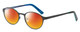 Profile View of Marie Claire MC6236-BKN Designer Polarized Sunglasses with Custom Cut Red Mirror Lenses in Black Navy Blue Ladies Round Full Rim Stainless Steel 46 mm