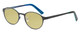 Profile View of Marie Claire MC6236-BKN Designer Polarized Reading Sunglasses with Custom Cut Powered Sun Flower Yellow Lenses in Black Navy Blue Ladies Round Full Rim Stainless Steel 46 mm
