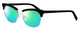 Profile View of Marie Claire MC6251-SIB Designer Polarized Reading Sunglasses with Custom Cut Powered Green Mirror Lenses in Silver Black Ladies Cateye Full Rim Stainless Steel 53 mm