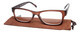 Front and Case View of Calabria Morgan Square Designer Progressive Blue Light Glasses 52 mm Brown Frost