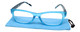 Front and Case View of Calabria Morgan Rectangular Designer Blue Light Glasses 52mm in Teal Frost Green