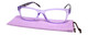 Front and Case View of Calabria Morgan Rectangular Designer Blue Light Glasses 52mm Violet Frost Purple