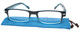 Front and Case View of Calabria Jordan 2 Square Designer Progressive Blue Light Glasses 50 mm Rad Blue