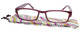 Front and Case View of Calabria Mira Rectangular Designer Blue Light Glasses 50mm in Grape Berry Purple