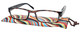 Front and Case View of Calabria Mira Square Designer Blue Light Blocking Glasses 50mm Swirl Multi-Color
