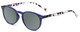 Profile View of Calabria MDR8003 Designer Polarized Sunglasses with Custom Cut Smoke Grey Lenses in Navy Blue Crystal Spot Unisex Oval Full Rim Acetate 47 mm