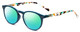 Profile View of Calabria MDR8003 Designer Polarized Reading Sunglasses with Custom Cut Powered Green Mirror Lenses in Teal Green Crystal Spot Unisex Oval Full Rim Acetate 47 mm
