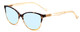 Profile View of Calabria MDR8004 Designer Progressive Lens Blue Light Blocking Eyeglasses in Tortoise Fade Amber Crystal Ladies Cateye Full Rim Acetate 49 mm