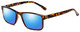 Profile View of Calabria L2007 Designer Polarized Reading Sunglasses with Custom Cut Powered Blue Mirror Lenses in Tortoise Havana Brown Gold Mens Square Full Rim Acetate 54 mm