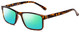 Profile View of Calabria L2007 Designer Polarized Reading Sunglasses with Custom Cut Powered Green Mirror Lenses in Tortoise Havana Brown Gold Mens Square Full Rim Acetate 54 mm