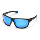 Profile View of Suncloud Boone Polarized Sunglasses Unisex Acetate Wrap Around in Matte Black & Blue Mirror