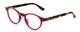Profile View of Ann Taylor ATR030 Designer Reading Eye Glasses with Custom Cut Powered Lenses in Red Pink Tortoise Havana Brown Gold Ladies Round Full Rim Acetate 47 mm