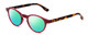 Profile View of Ann Taylor ATR030 Designer Polarized Reading Sunglasses with Custom Cut Powered Green Mirror Lenses in Red Pink Tortoise Havana Brown Gold Ladies Round Full Rim Acetate 47 mm