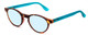 Profile View of Ann Taylor ATR030 Designer Progressive Lens Blue Light Blocking Eyeglasses in Tortoise Brown Gold Turquoise Crystal Blue Ladies Round Full Rim Acetate 47 mm