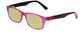 Profile View of Ann Taylor ATR040 Designer Polarized Reading Sunglasses with Custom Cut Powered Sun Flower Yellow Lenses in Crystal Purple Hot Pink Fuchsia Stripe Ladies Classic Full Rim Acetate 52 mm