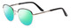 Profile View of Scott&Zelda SZ7429 Designer Polarized Reading Sunglasses with Custom Cut Powered Green Mirror Lenses in Satin Black Silver Glitter Tips Unisex Round Full Rim Metal 50 mm
