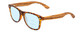 Profile View of Coyote Woodie Designer Progressive Lens Blue Light Blocking Eyeglasses in Black Orange Tortoise Walnut Brown Wood Unisex Classic Full Rim Wood 52 mm with Blue Light Zone functionality illustration laid over the lens