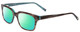 Profile View of Jones New York J753 Designer Polarized Reading Sunglasses with Custom Cut Powered Green Mirror Lenses in Brown Marble Crystal Azure Blue Unisex Square Full Rim Acetate 52 mm