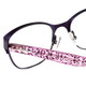 Close Up View of Lucky Brand D100 Designer Reading Eye Glasses with Custom Cut Powered Lenses in Purple Cheetah Lavender Ladies Oval Full Rim Metal 52 mm