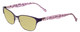 Profile View of Lucky Brand D100 Designer Polarized Reading Sunglasses with Custom Cut Powered Sun Flower Yellow Lenses in Purple Cheetah Lavender Ladies Oval Full Rim Metal 52 mm