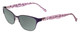 Profile View of Lucky Brand D100 Designer Polarized Reading Sunglasses with Custom Cut Powered Smoke Grey Lenses in Purple Cheetah Lavender Ladies Oval Full Rim Metal 52 mm