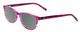 Profile View of Jones New York J759 Designer Polarized Sunglasses with Custom Cut Smoke Grey Lenses in Pink Crystal Stripe Ladies Classic Full Rim Acetate 52 mm
