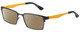 Profile View of Eyebobs Protractor Designer Polarized Sunglasses with Custom Cut Amber Brown Lenses in Gun Metal Black Mustard Yellow Unisex Square Full Rim Metal 54 mm