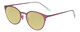 Profile View of Eyebobs Jim Dandy Designer Polarized Reading Sunglasses with Custom Cut Powered Sun Flower Yellow Lenses in Satin Fuchsia Pink Purple Unisex Round Full Rim Metal 50 mm