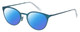 Profile View of Eyebobs Jim Dandy Designer Polarized Reading Sunglasses with Custom Cut Powered Blue Mirror Lenses in Satin Teal Blue Crystal Unisex Round Full Rim Metal 50 mm