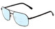 Profile View of Bolle Navis Designer Progressive Lens Blue Light Blocking Eyeglasses in Matte Gunmetal Black Unisex Square Full Rim Metal 58 mm with Blue Light Zone functionality illustration laid over the lens
