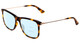 Profile View of Police SPL572 Designer Progressive Lens Blue Light Blocking Eyeglasses in Tortoise Havana Brown Gold Silver Unisex Classic Full Rim Acetate 56 mm with Blue Light Zone functionality illustration laid over the lens