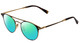 Profile View of John Varvatos V169 Designer Polarized Reading Sunglasses with Custom Cut Powered Green Mirror Lenses in Black Gold Tortoise Ladies Round Full Rim Metal 49 mm