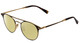 Profile View of John Varvatos V169 Designer Polarized Reading Sunglasses with Custom Cut Powered Sun Flower Yellow Lenses in Black Gold Tortoise Ladies Round Full Rim Metal 49 mm