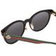 Close Up View of GUCCI GG0416SK Women's Round Sunglasses in Black Red Stripe Green Gold/Grey 55mm