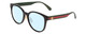 Profile View of GUCCI GG0854SK Designer Progressive Lens Blue Light Blocking Eyeglasses in Gloss Black Red Stripe Green Gold Logo Ladies Cateye Full Rim Acetate 56 mm