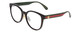 Profile View of GUCCI GG0854SK Designer Progressive Lens Blue Light Blocking Eyeglasses in Gloss Black Red Stripe Green Gold Logo Ladies Cateye Full Rim Acetate 56 mm with Blue Light Zone functionality illustration laid over the lens