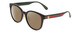 Profile View of GUCCI GG0854SK Designer Polarized Sunglasses with Custom Cut Amber Brown Lenses in Gloss Black Red Stripe Green Gold Logo Ladies Cateye Full Rim Acetate 56 mm