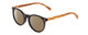 Profile View of Coyote Beachwood II Designer Polarized Sunglasses with Custom Cut Amber Brown Lenses in Gloss Black Zebra Grey Unisex Round Full Rim Wood 48 mm