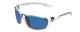 Profile View of Coyote P-38 Unisex Designer Polarized Sunglasses Crystal Grey & Blue Mirror 65mm