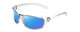 Profile View of Coyote P-38 Designer Polarized Sunglasses with Custom Cut Blue Mirror Lenses in Crystal Grey Unisex Wrap Full Rim Acetate 65 mm
