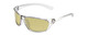 Profile View of Coyote P-38 Designer Polarized Reading Sunglasses with Custom Cut Powered Sun Flower Yellow Lenses in Crystal Grey Unisex Wrap Full Rim Acetate 65 mm