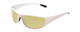 Profile View of Coyote P-44 Designer Polarized Reading Sunglasses with Custom Cut Powered Sun Flower Yellow Lenses in White Brown Mens Wrap Full Rim Acetate 66 mm