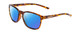 Profile View of Coyote Rambler Designer Polarized Sunglasses with Custom Cut Blue Mirror Lenses in Tortoise Brown Ladies Square Full Rim Acetate 53 mm