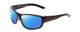 Profile View of Coyote Salty Designer Polarized Sunglasses with Custom Cut Blue Mirror Lenses in Gloss Black Grey Unisex Wrap Full Rim Acetate 61 mm