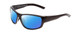 Profile View of Coyote Salty Designer Polarized Reading Sunglasses with Custom Cut Powered Blue Mirror Lenses in Gloss Black Grey Unisex Wrap Full Rim Acetate 61 mm