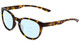 Profile View of Smith Optics Eastbank Designer Progressive Lens Blue Light Blocking Eyeglasses in Vintage Tortoise Havana Brown Gold Unisex Round Full Rim Acetate 52 mm with Blue Light Zone functionality illustration laid over the lens